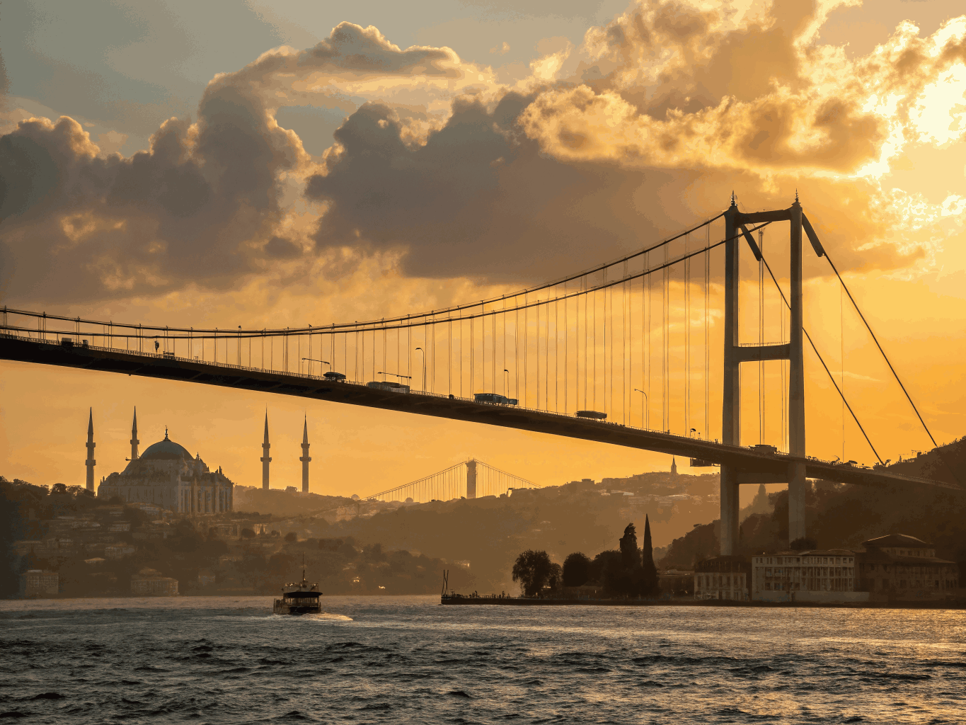 Sunset view over the Bosphorus bridge
