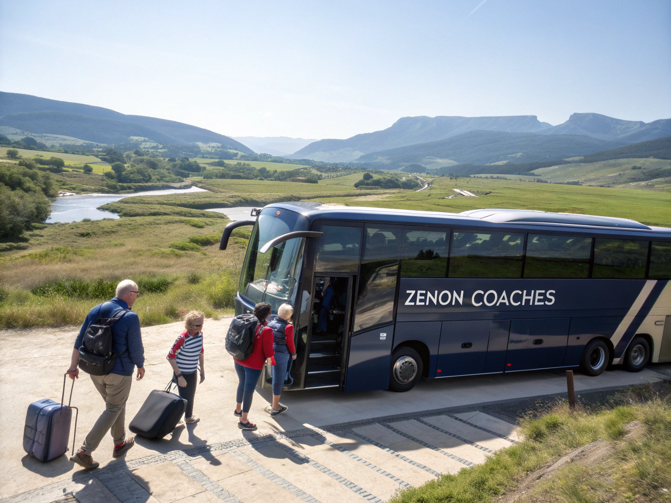 Travelers boarding a comfortable tour bus